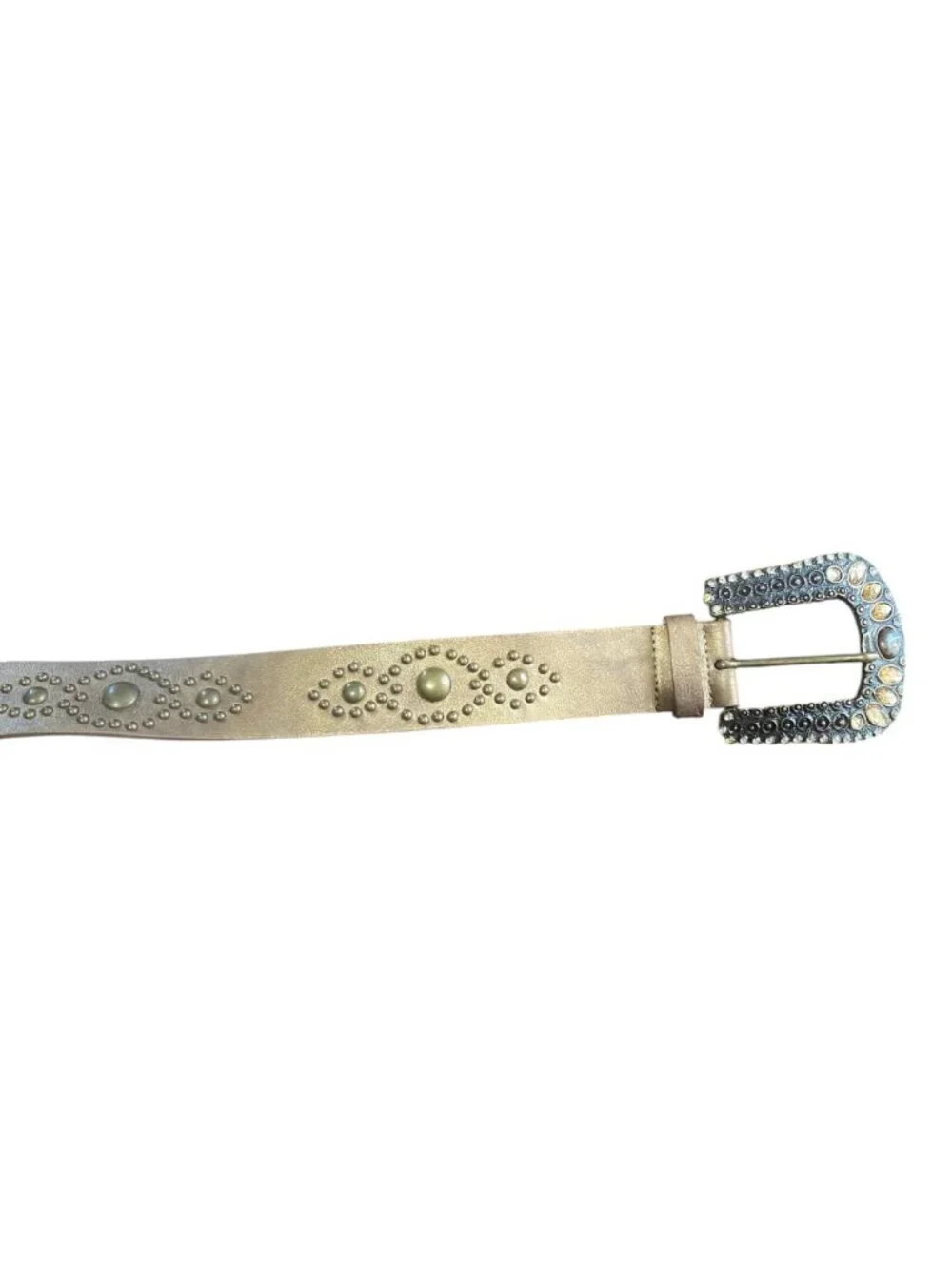 Streets Ahead Metallic Bronze Studded Leather Belt Rhinestone Buckle L